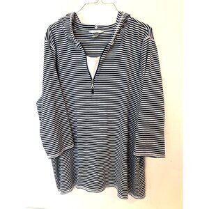 CJ Bank 2X Striped Hooded Sweatshirt Nautical Navy Blue Top